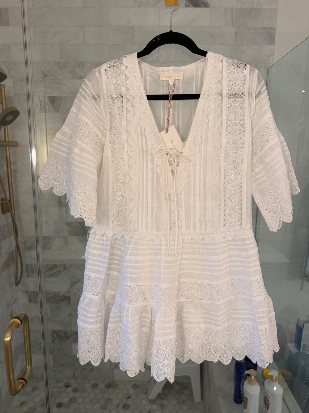 BNWT - LoveShackFancy Orcia Cotton Scalloped Mini Dress in XS